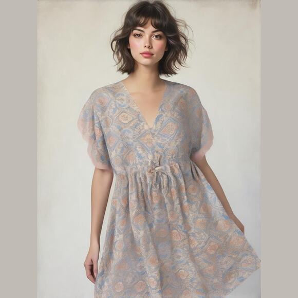 Davi & Dani Womens Dress Size Small Floral Printed V-Neck Mini Boho Silky NEW - Picture 1 of 6
